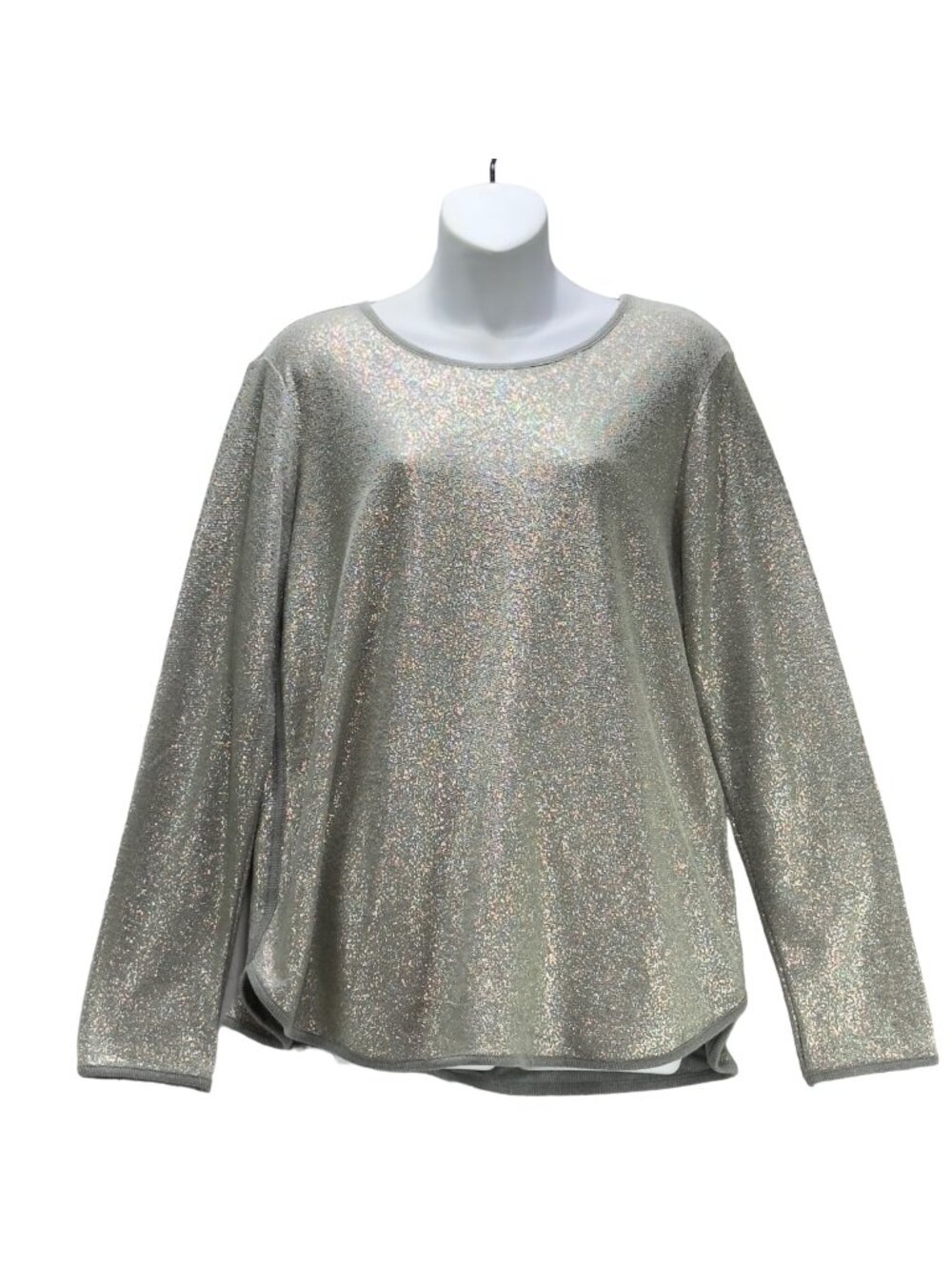 STYLE & CO Women’s Top Cotton Blend Sweatshirt Metallic Gray Long Sleeve Size M